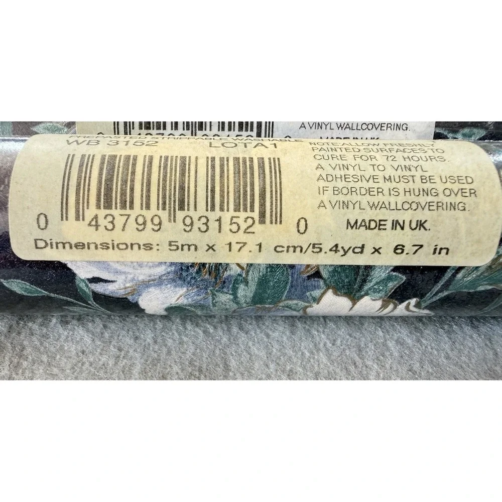 4 ROLLS VTG Wall BORDER Blue Floral Wallpaper PREPASTED 21.6 YARDS Cottagecore